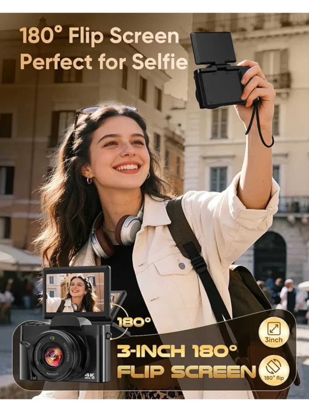 4K Digital Camera for Photography with WiFi, 64MP Autofocus 16XZoom Vlogging Cam